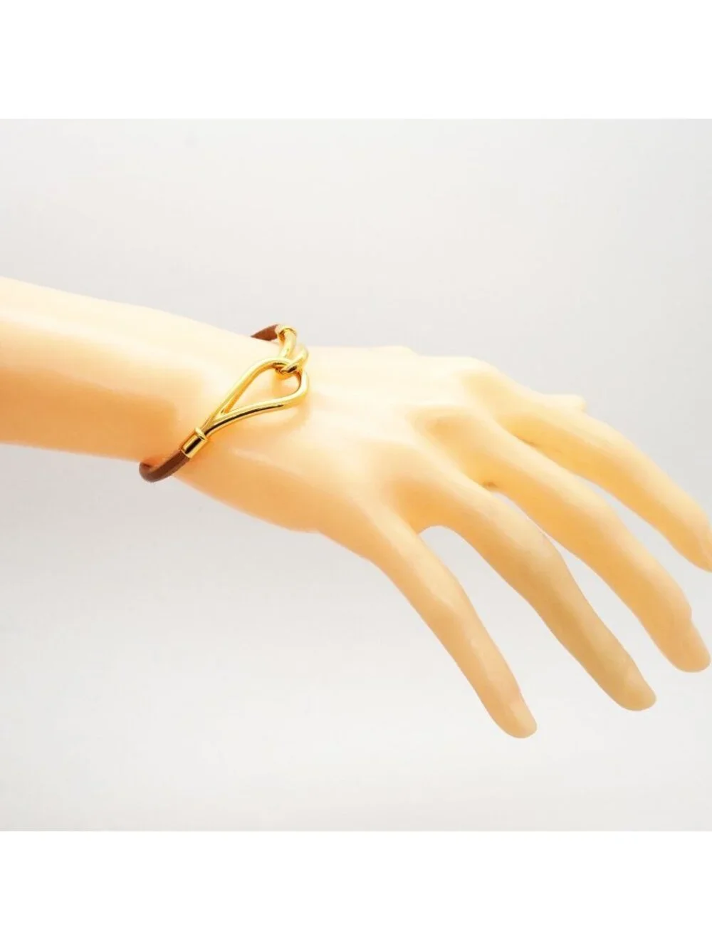 Hermes Bracelet Jumbo Hook Gold Plated Leather Brown